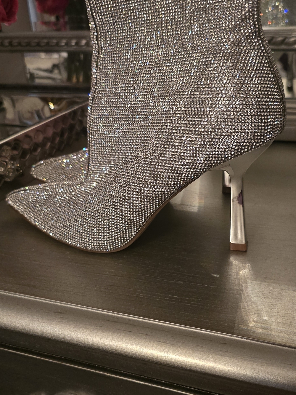 Steve Madden Silver Crystal-Embellished Pointed Ankle Boots